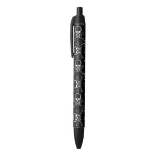 Bolígrafo De Tinta Negra Modelo del gráfico blanco del cráneo y de la