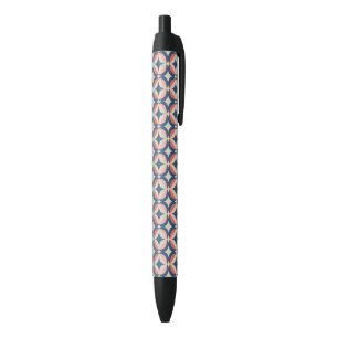 Bolígrafo De Tinta Negra Modelo geométrico azul y coralino