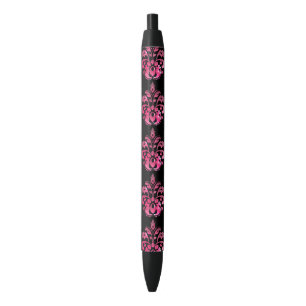 Bolígrafo De Tinta Negra Modelo rosado del damasco de la nebulosa en negro