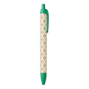 Bolígrafo De Tinta Negra Modelo rosado y verde floral del arte popular del