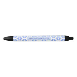 Bolígrafo De Tinta Negra Modern Blue Stylish Geometric Pattern 