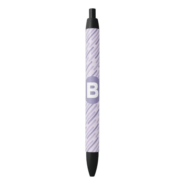 Bolígrafo De Tinta Negra Modern Lilac Purple Diagonal Stripes Monogram (Frente vertical)