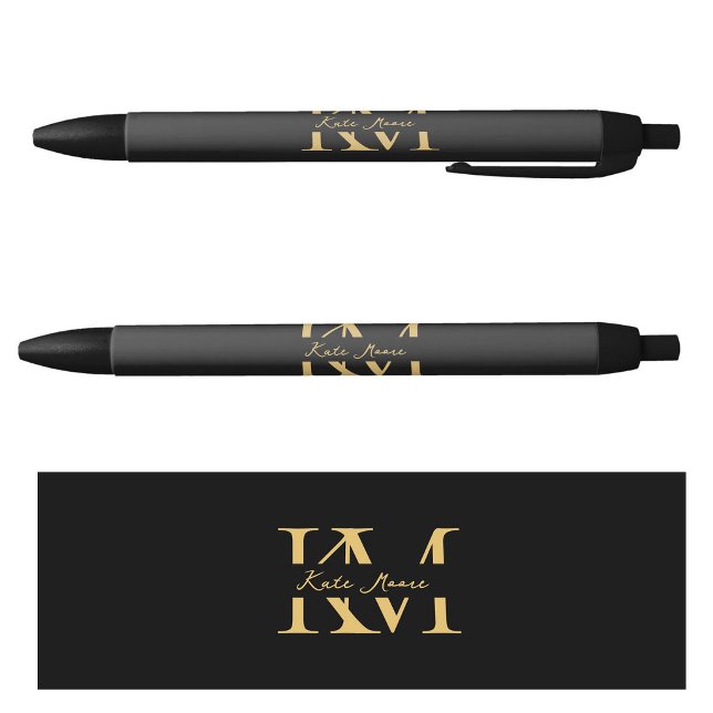 Bolígrafo De Tinta Negra Modern Monogram Professional Black Gold Marketing (Modern Monogram Professional Black Gold Marketing Pen)