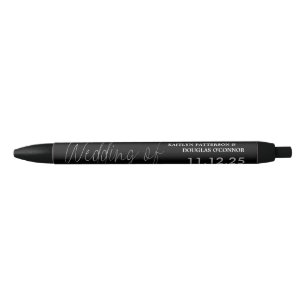 Bolígrafo De Tinta Negra Modern Relieve metalizado plateado Script Efecto B