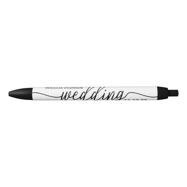 Bolígrafo De Tinta Negra Moderno Black & White Simple Script Wedding Favor (Anverso)