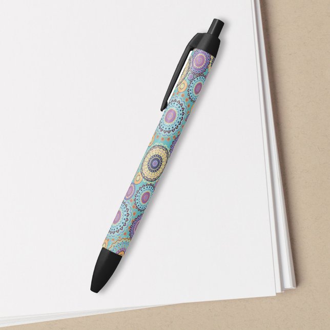Bolígrafo De Tinta Negra Moderno Estilo Chic Patrón Geométrico Turquesa (Modern chic pattern pen)
