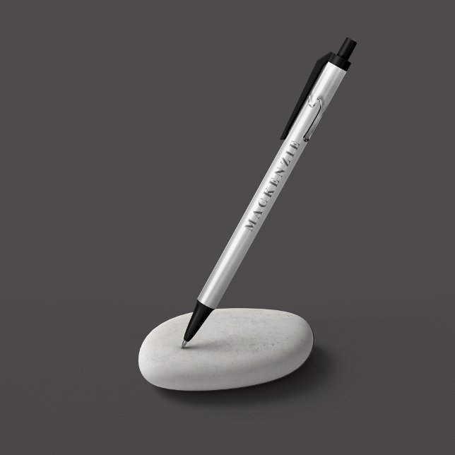 Bolígrafo De Tinta Negra Moderno Monograma Metalizado de goteo cromado líqu (Modern Silver Liquid Chrome Drips Metal Monogram Black Ink Pen)