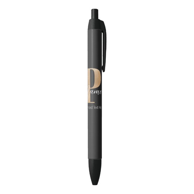 Bolígrafo De Tinta Negra Moderno Monogramado Inicial P & Name Personalizado (Parte inferior (Vertical))