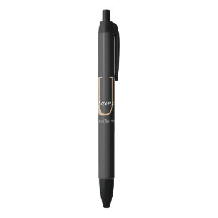 Bolígrafo De Tinta Negra Moderno Monogramado inicial U & Name personalizado
