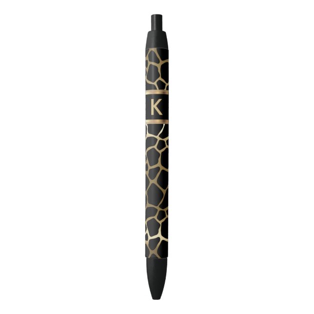 Bolígrafo De Tinta Negra Monogram Black and Gold Giraffe Pattern (Frente vertical)