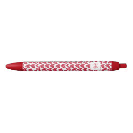 Bolígrafo De Tinta Negra Monogram Red Valentine Heart Pattern