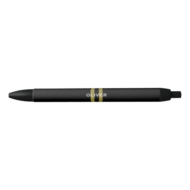 Bolígrafo De Tinta Negra Monograma blanco dorado negro personalizado (Anverso)