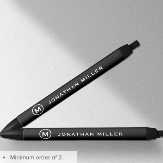 Bolígrafo De Tinta Negra Monograma blanco negro minimalista (Subido por el creador)