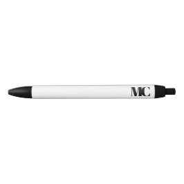 Bolígrafo De Tinta Negra Monograma blanco negro monogramado elegante modern