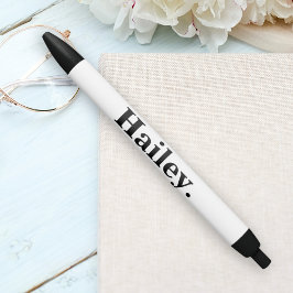 Bolígrafo De Tinta Negra Monograma Clásico Elegante Mínimo Blanco Negro Nom