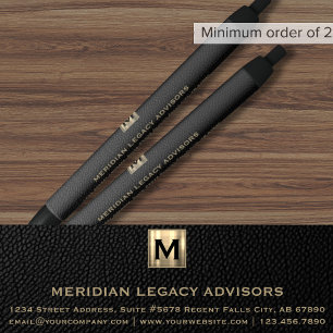 Bolígrafo De Tinta Negra Monograma clásico negro elegante