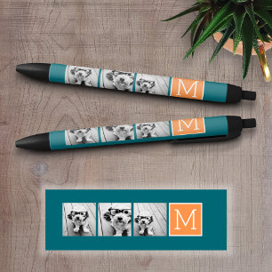 Bolígrafo De Tinta Negra Monograma de Collage de fotos de Instagram naranja
