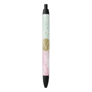 Bolígrafo De Tinta Negra Monograma de confetán de oro rosa de menta