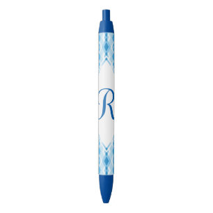 Bolígrafo De Tinta Negra Monograma de diamantes azules