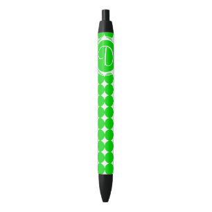 Bolígrafo De Tinta Negra Monograma de dot de polka verde