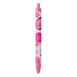 Bolígrafo De Tinta Negra Monograma de flores de paisley rosadas lindas