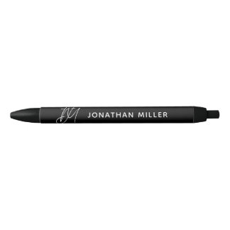 Bolígrafo De Tinta Negra Monograma de guión personalizado