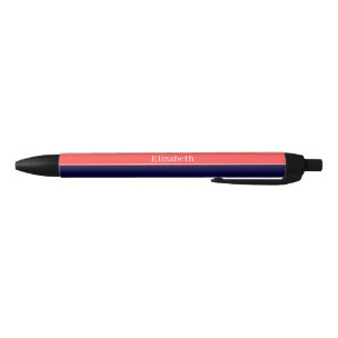 Bolígrafo De Tinta Negra Monograma de la cinta roja de coral azul de la mar