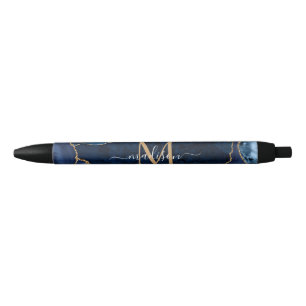 Bolígrafo De Tinta Negra Monograma de la Moda Geode de la Agate Oro Azul de