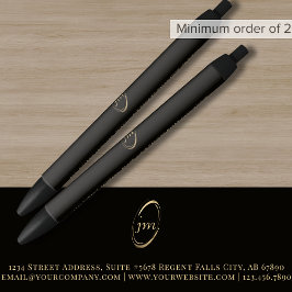 Bolígrafo De Tinta Negra Monograma de Letra de Oro Negro