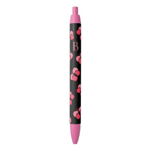 Bolígrafo De Tinta Negra Monograma de Mariposas Rosadas Bubbly Lindas