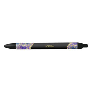 Bolígrafo De Tinta Negra Monograma de nombre de gema de ópalo dorado falso 