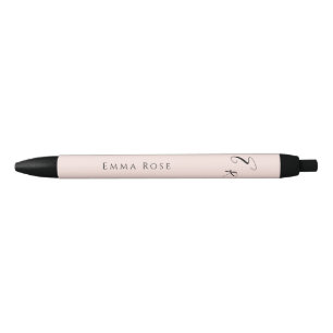 Bolígrafo De Tinta Negra Monograma De Nombre Minimalista Elegante Rosa Rubo