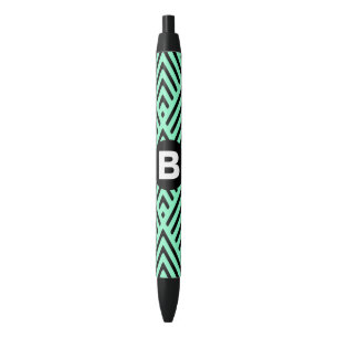 Bolígrafo De Tinta Negra Monograma de Patrón de Chevron de Verde Menta de M