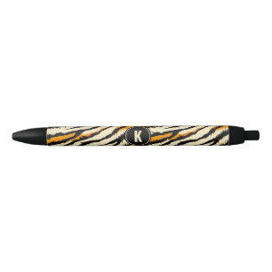 Bolígrafo De Tinta Negra Monograma de Patrón de Rayas de Tigre Naranja Negr