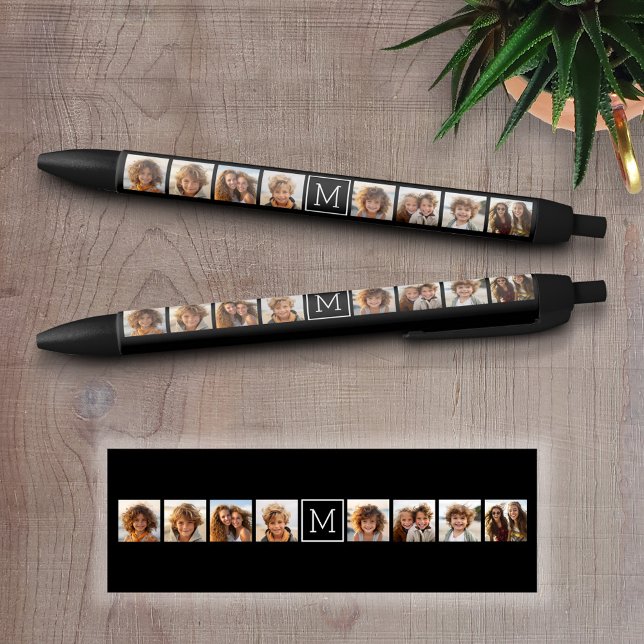 Bolígrafo De Tinta Negra Monograma de Personalizado de Collage de fotos bla (Custom Pen - Personalize this writing pen with photos, your name, monogram or other text)