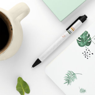 Bolígrafo De Tinta Negra Monograma de rayas retro chic