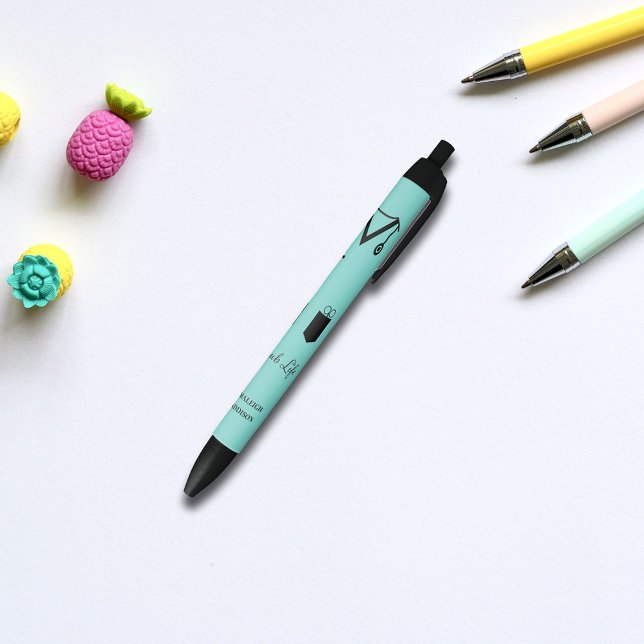 Bolígrafo De Tinta Negra Monograma de vida de enfermera Scrub personalizado (Subido por el creador)