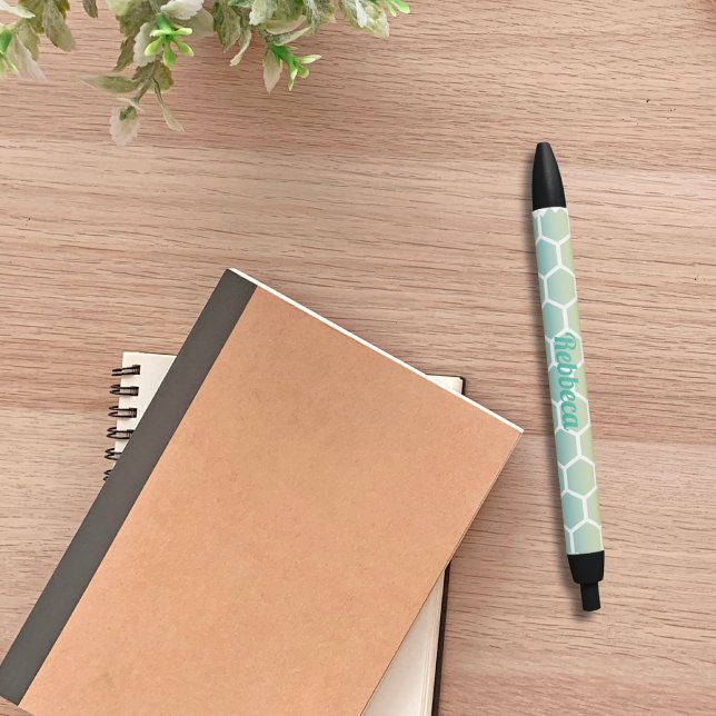 Bolígrafo De Tinta Negra Monograma del modelo geométrico del hexágono azul  (Subido por el creador)