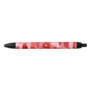 Bolígrafo De Tinta Negra Monograma del patrón de pinceles de resumen rosado