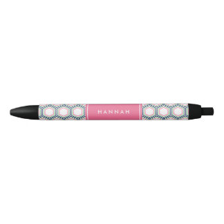 Bolígrafo De Tinta Negra Monograma del patrón geométrico azul verde y rosa
