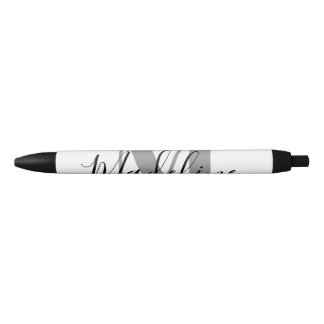 Bolígrafo De Tinta Negra Monograma Elegante Blanco Y Negro