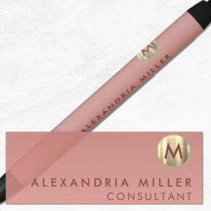 Bolígrafo De Tinta Negra Monograma elegante de oro rosa rosa