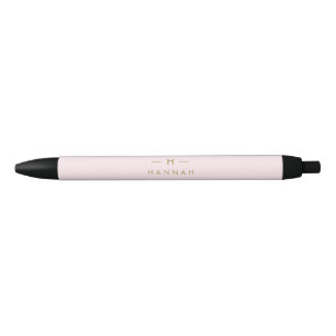 Bolígrafo De Tinta Negra Monograma Elegante Mínimo Rosa y Dorado