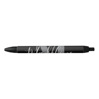 Bolígrafo De Tinta Negra Monograma Elegante Negro Y Gris