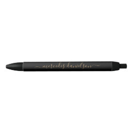 Bolígrafo De Tinta Negra Monograma floral con letra negra y dorada chic