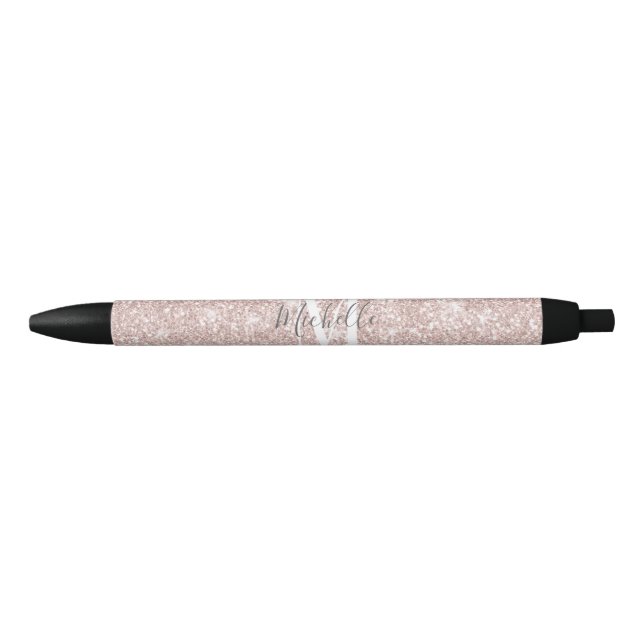 Bolígrafo De Tinta Negra Monograma Glam Purpurina Sparkle (Anverso)