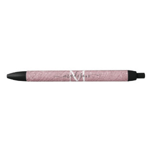 Bolígrafo De Tinta Negra Monograma Glam Purpurina Sparkle