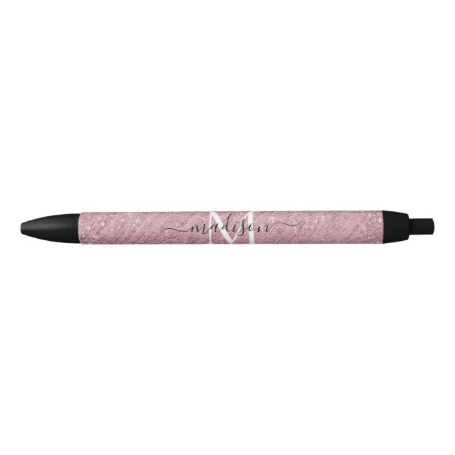 Bolígrafo De Tinta Negra Monograma Glam Purpurina Sparkle (Anverso)
