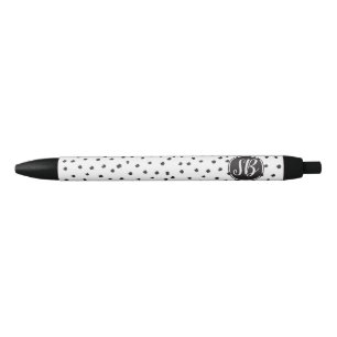 Bolígrafo De Tinta Negra Monograma, lunares blancos y negros