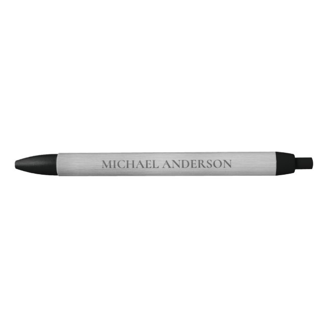 Bolígrafo De Tinta Negra Monograma Metalizado cepillado de plata moderno (Anverso)